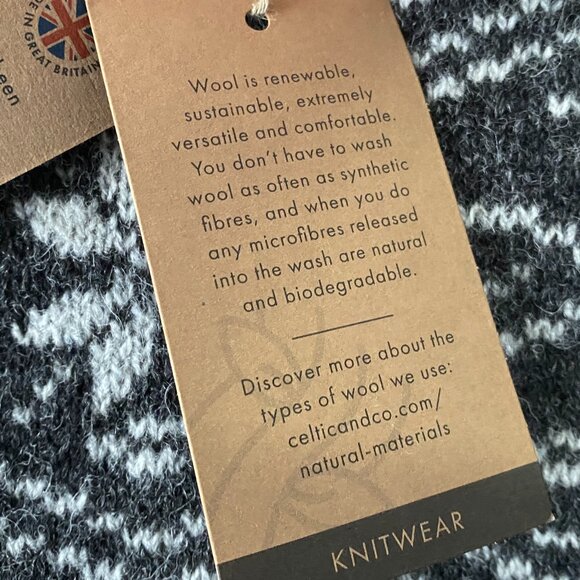 NWT Celtic & Co. Fair Isle Stripe Funnel Neck Sweater Charcoal - Picture 7 of 16